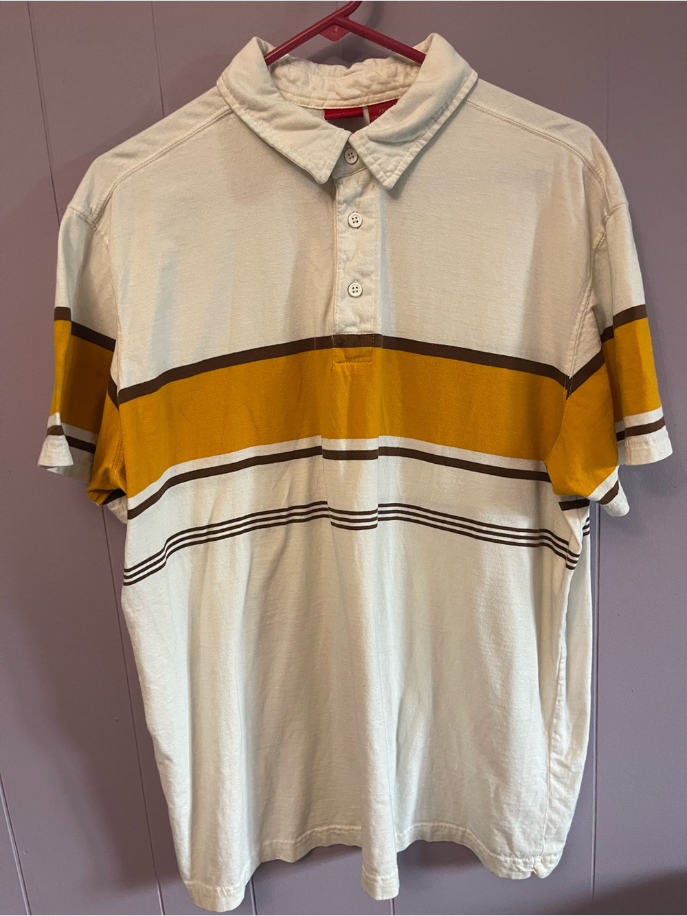 Mossimo Supply Co. Cream Polo with Mustard and Brown Stripes